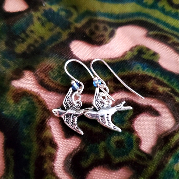 Glass and Sterling Silver (plate) Bird Earrings - Picture 1 of 2